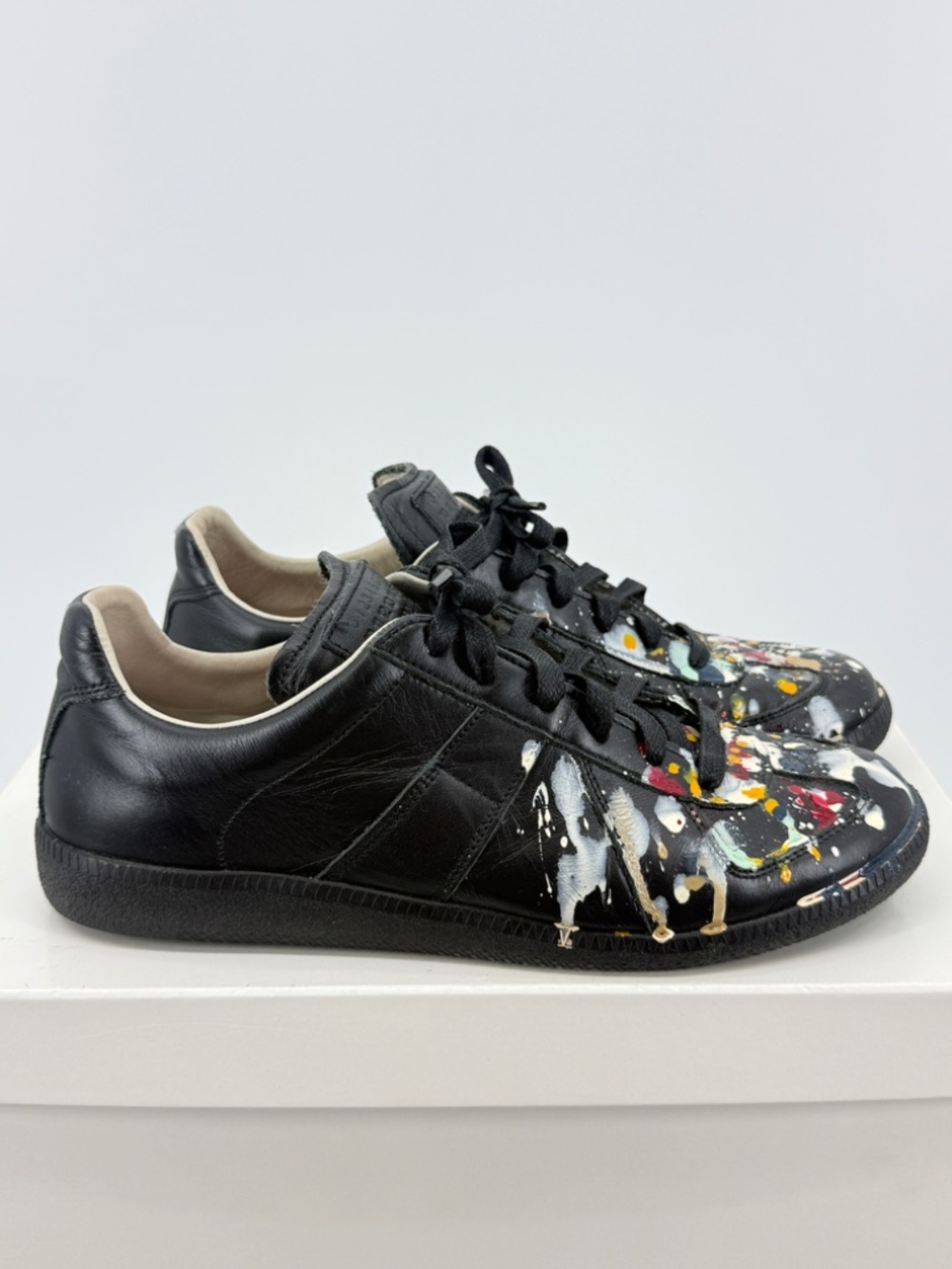 Margiela GAT Low Black Leather Paint Splatter